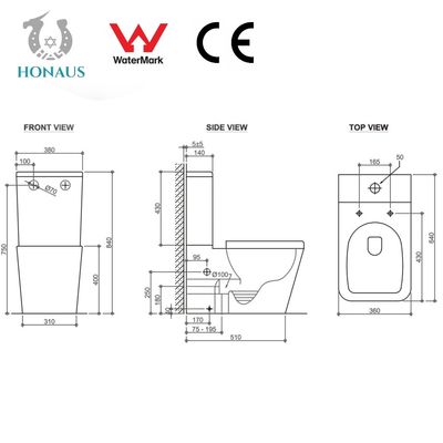 Square Anti Bacteria Two Piece Toilet Bowl