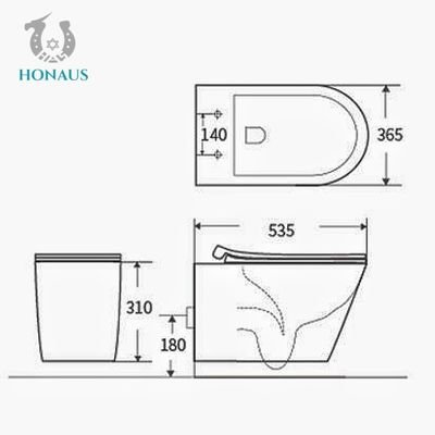 P Trap 180mm Compact Wall Hung Toilet Bowl Square Floating Toilet Bowl