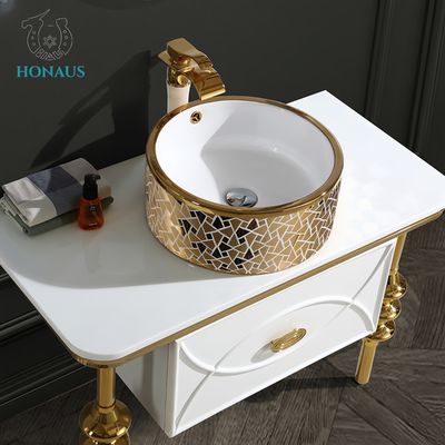 Golden Bathroom Countertop Basin Electroplating Surface Middle East Luxury