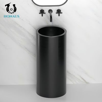 One Piece Bathroom Full Pedestal Wash Basin Stainless Steel Black Modern Design