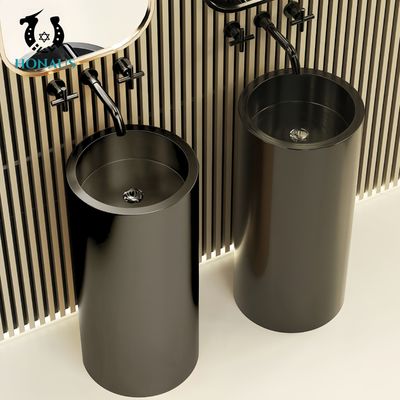 One Piece Bathroom Full Pedestal Wash Basin Stainless Steel Black Modern Design
